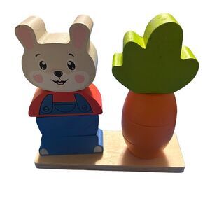 Spark Create Imagine Rabbit & Carrot Wooden Stacking Puzzle Montessori Toy